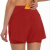 Ksmien Women's 2 in 1 Running Shorts - Lightweight Athletic Workout Gym Yoga Shorts Liner with Phone Pockets Red view 2