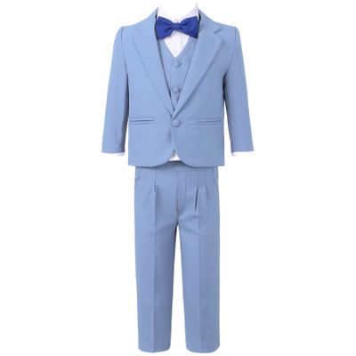 YONGHS Boys Classic Tuxedo Suit Toddler Kids 5Pcs Formal Outfit Blazer & Dress Shirt & Vest & Pants & Bow Tie Blue 3 Years