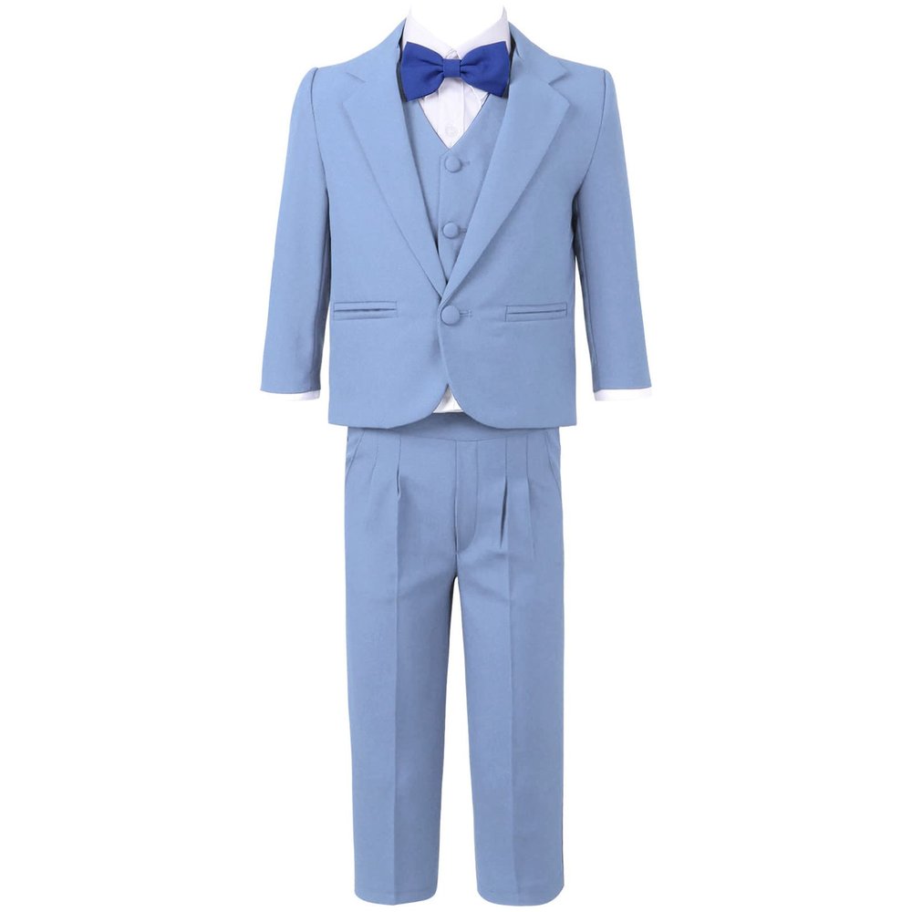 YONGHS Boys Classic Tuxedo Suit Toddler Kids 5Pcs Formal Outfit Blazer & Dress Shirt & Vest & Pants & Bow Tie Blue 3 Years