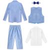 YONGHS Boys Classic Tuxedo Suit Toddler Kids 5Pcs Formal Outfit Blazer & Dress Shirt & Vest & Pants & Bow Tie Blue 3 Years view 4