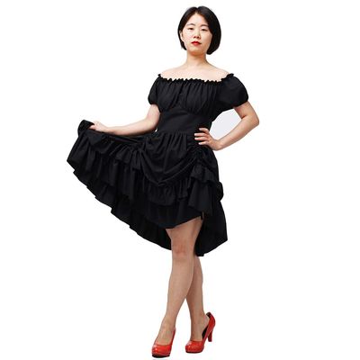 COSDREAMER Women Gothic Steampunk Dress Victorian Ruffled High Low Dress (Small, Black)