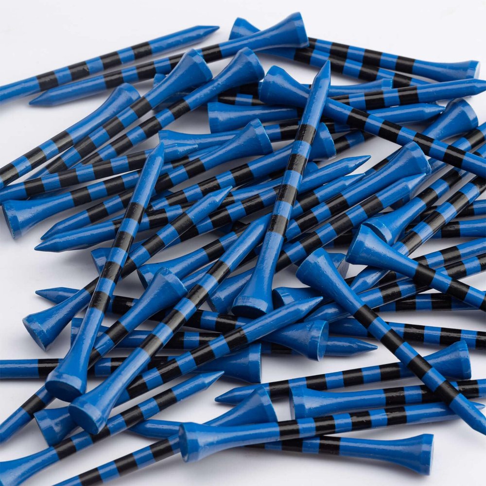 MAZEL Natural Wood/Bamboo Golf Tees 2 3/4 Inch & 3 1/4 Inch,Pack 50 or 120,Reduce Friction & Side Spin,More Stable Golf Tees (50 Pack (25 * 2-3/4"+25 * 3-1/4"),Blue)