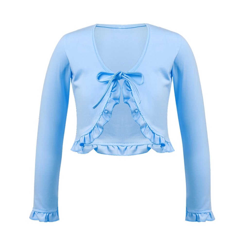 dPois Kids Girls Ballet Dance Warp Tops Knotted Long Sleeve Cotton Cardigan Shawl Cape Cover Up Tee Dancewear Light Blue 3 Years