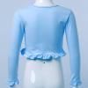dPois Kids Girls Ballet Dance Warp Tops Knotted Long Sleeve Cotton Cardigan Shawl Cape Cover Up Tee Dancewear Light Blue 3 Years view 4
