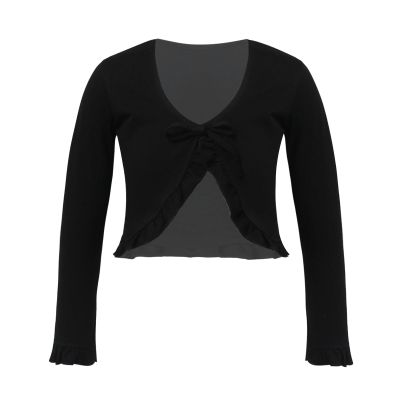 dPois Kids Girls Ballet Dance Warp Tops Knotted Long Sleeve Cotton Cardigan Shawl Cape Cover Up Tee Dancewear Black 6 Years