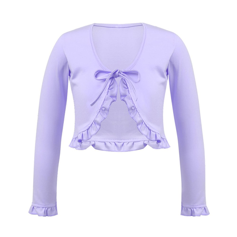 dPois Kids Girls Ballet Dance Warp Tops Knotted Long Sleeve Cotton Cardigan Shawl Cape Cover Up Tee Dancewear Light Purple 12 Years