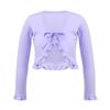 dPois Kids Girls Ballet Dance Warp Tops Knotted Long Sleeve Cotton Cardigan Shawl Cape Cover Up Tee Dancewear Light Purple 12 Years view 1