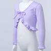dPois Kids Girls Ballet Dance Warp Tops Knotted Long Sleeve Cotton Cardigan Shawl Cape Cover Up Tee Dancewear Light Purple 12 Years view 3
