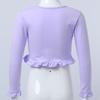 dPois Kids Girls Ballet Dance Warp Tops Knotted Long Sleeve Cotton Cardigan Shawl Cape Cover Up Tee Dancewear Light Purple 12 Years view 4