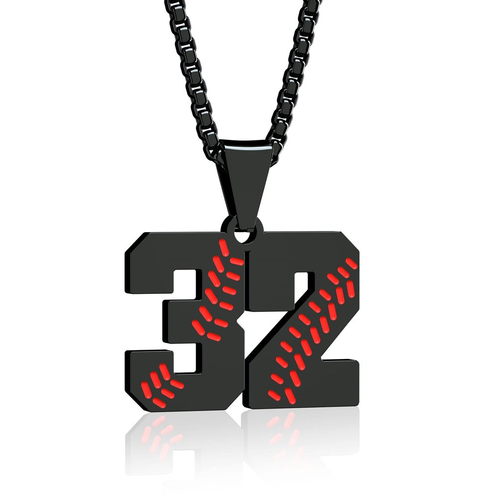 Aiyo Fashion Inspiration Baseball Jersey Number 0-99 Necklace - Stainless Steel Baseball Chain Pendant Necklace - Team Jewelry Gift for Boys & Girls
