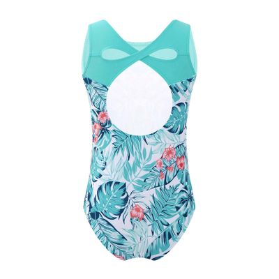 Yihuimin Kids Girls Digital Printed Cutout Back One Piece Gymnastics Leotard Ballet Dance Athletic Top Palm Leaves Green 4 Years