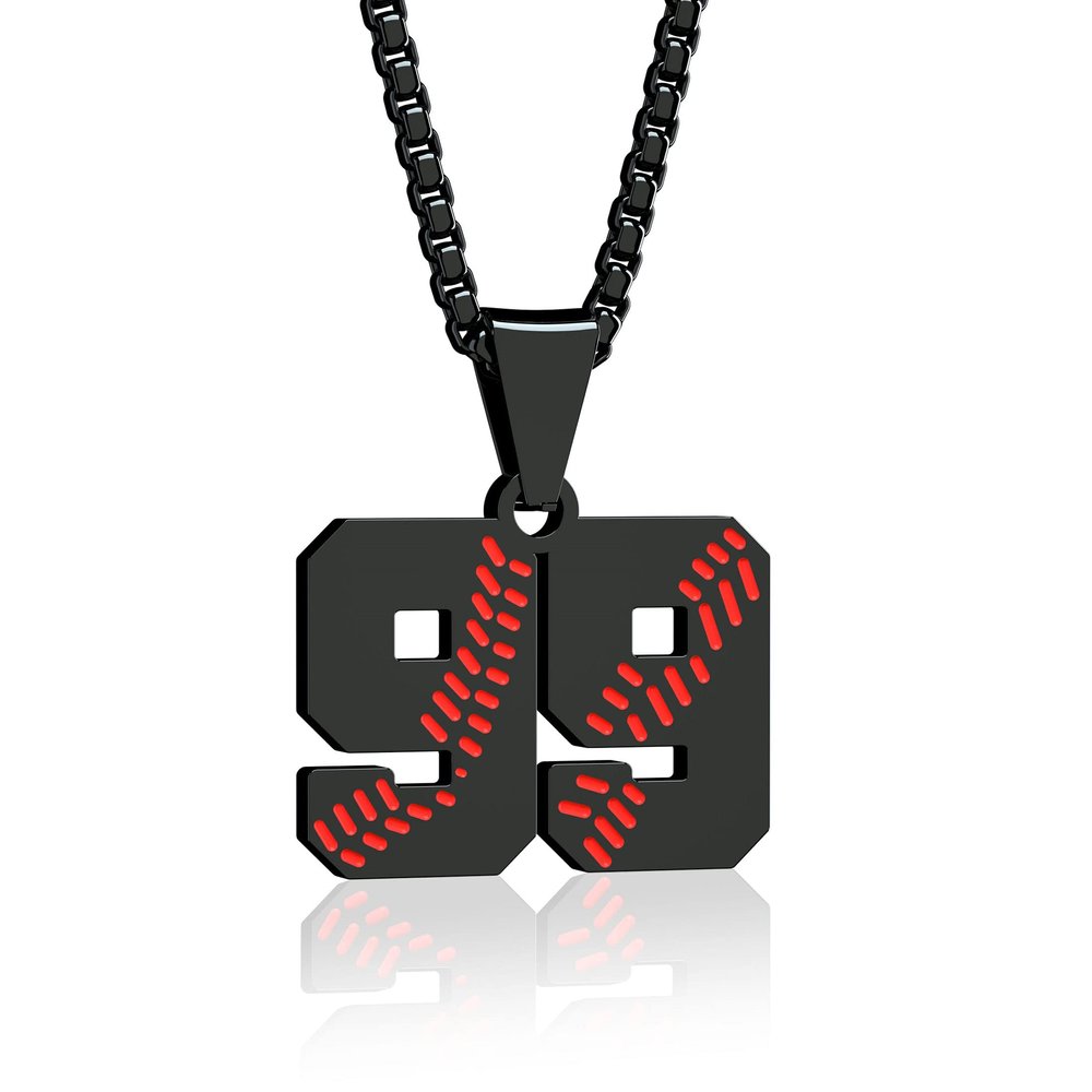 Aiyo Fashion Inspiration Baseball Jersey Number 0-99 Necklace - Stainless Steel Baseball Chain Pendant Necklace - Team Jewelry Gift for Boys & Girls