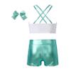 Yihuimin Kids Girls Magic Horse 3 Pcs Athletic Outfit Criss Cross Back Top with Booty Shorts Hairband Green 16 Years view 2