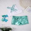 Yihuimin Kids Girls Magic Horse 3 Pcs Athletic Outfit Criss Cross Back Top with Booty Shorts Hairband Green 16 Years view 4