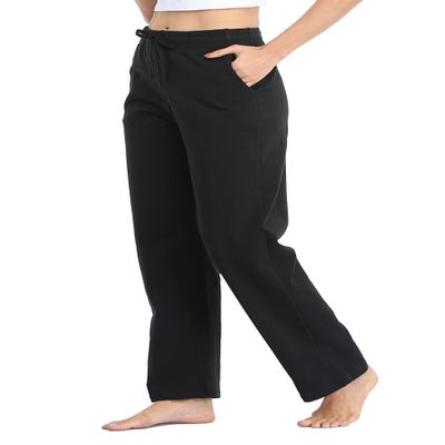 Willit Women's Cotton Sweatpants Open Bottom Yoga Sports Pants Straight Leg Lounge Athletic Pants with Pockets Black L