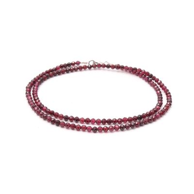 A&M GEMS & JEWELS A&M Natural Red Garnet Faceted Round 925 Sterling Silver Lobster Clasp Healing Beaded Gemstone Necklace Handmade Garnet Necklace Jewelry For Gift