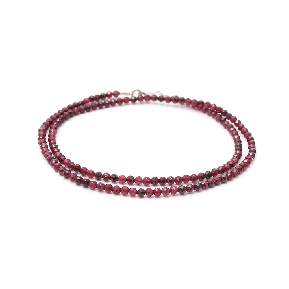 A&M GEMS & JEWELS A&M Natural Red Garnet Faceted Round 925 Sterling Silver Lobster Clasp Healing Beaded Gemstone Necklace Handmade Garnet Necklace Jewelry For Gift