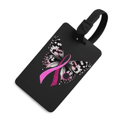 Butterfly Breast Cancer Awareness Print Luggage Tag Privacy Name Lable ID Card Suitcase Tags with Strap for Men Women Cute