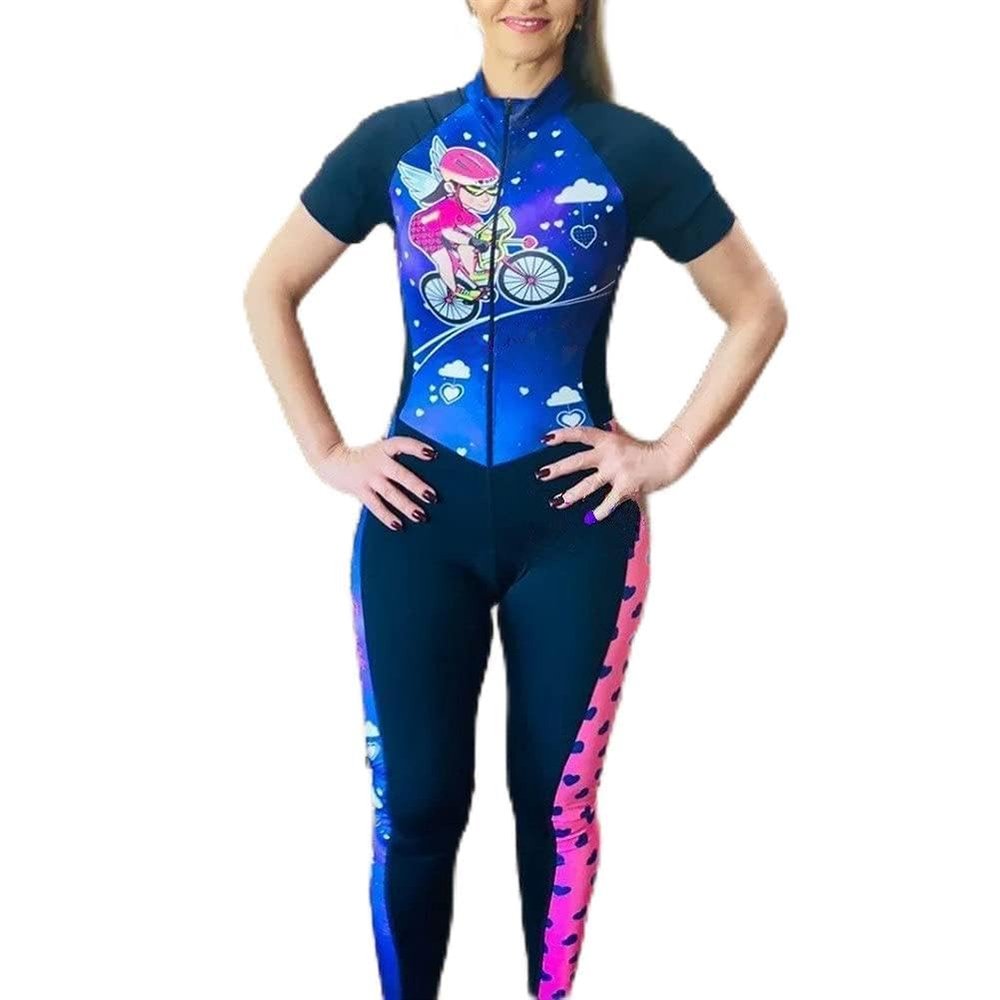 CYTSH Cycling Suit Jumpsuit Women 20D Gel Cycling Set On Trousers And Short Sleeves Bike Clothing (Color : 3413, Size : 5XL)