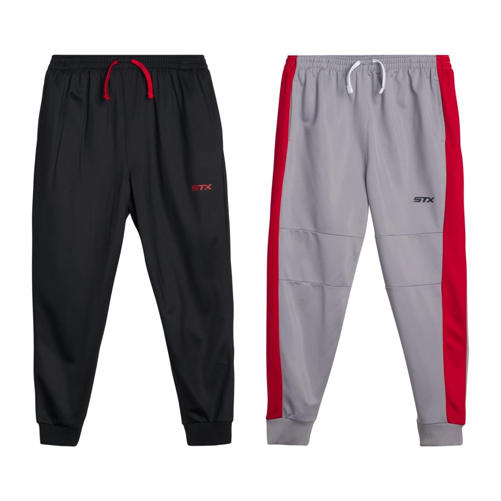 STX Boys' Track Pants - 2 Pack Performance Tricot Sport Jogger Sweatpants (4-16), Size 4, Light Grey/Black