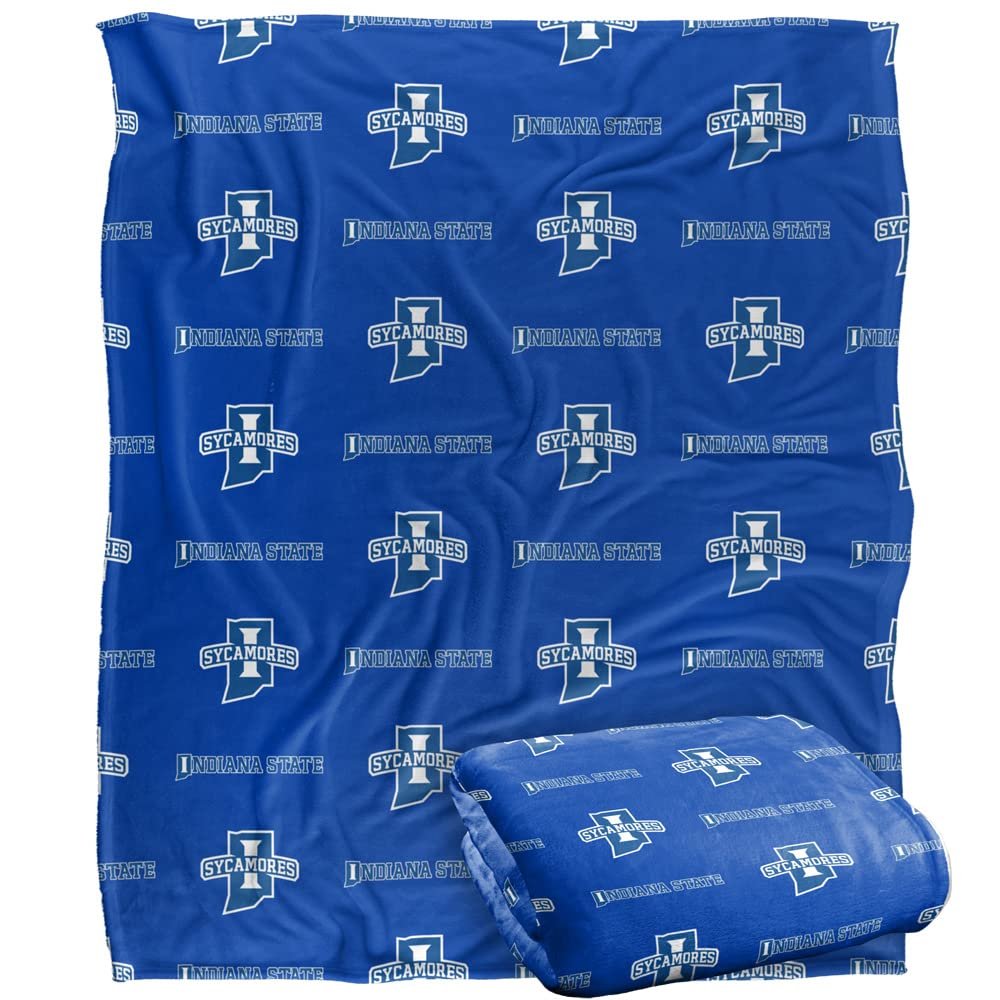 Indiana State University Sycamores Blanket, 50" x 60", Logo Pattern, Silky Touch Super Soft Throw