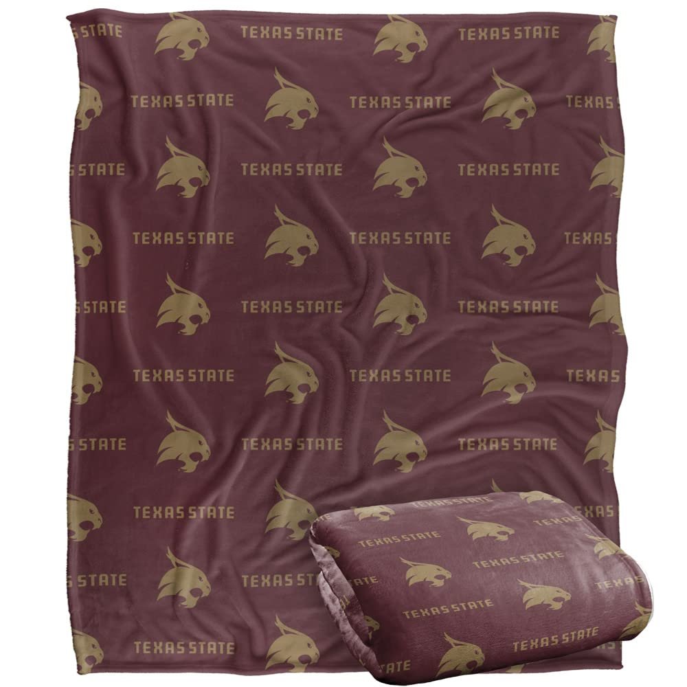 Texas State University Bobcats Blanket, 50" x 60", Logo Pattern, Silky Touch Super Soft Throw
