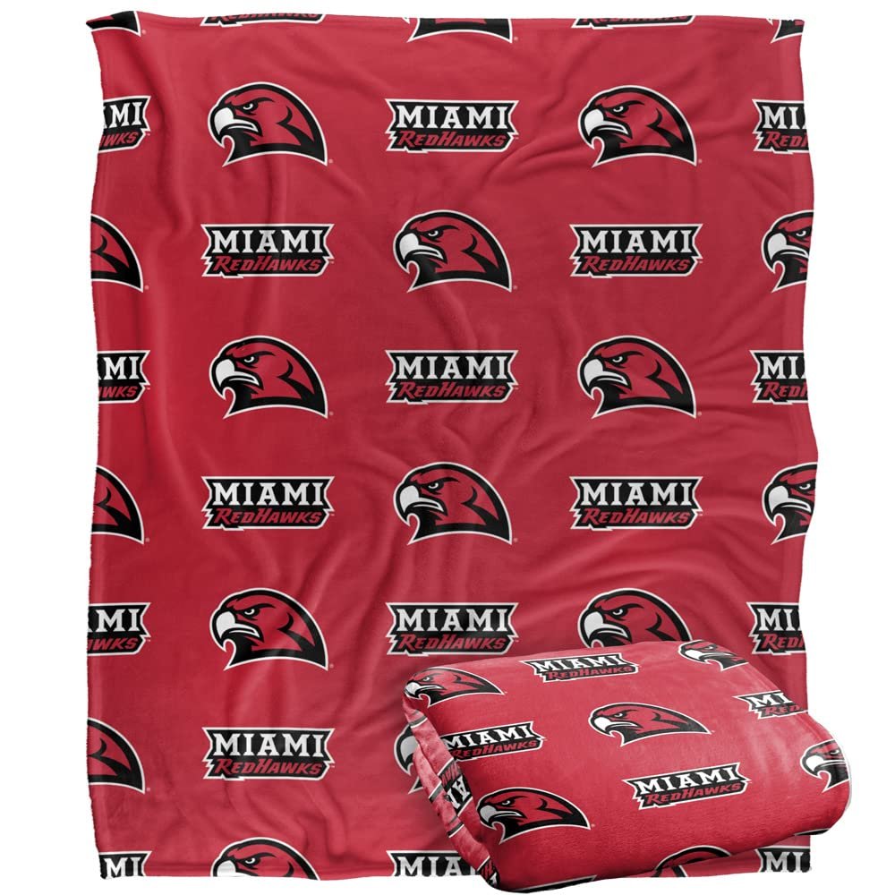 Miami University Redhawks Blanket, 50" x 60", Logo Pattern, Silky Touch Super Soft Throw