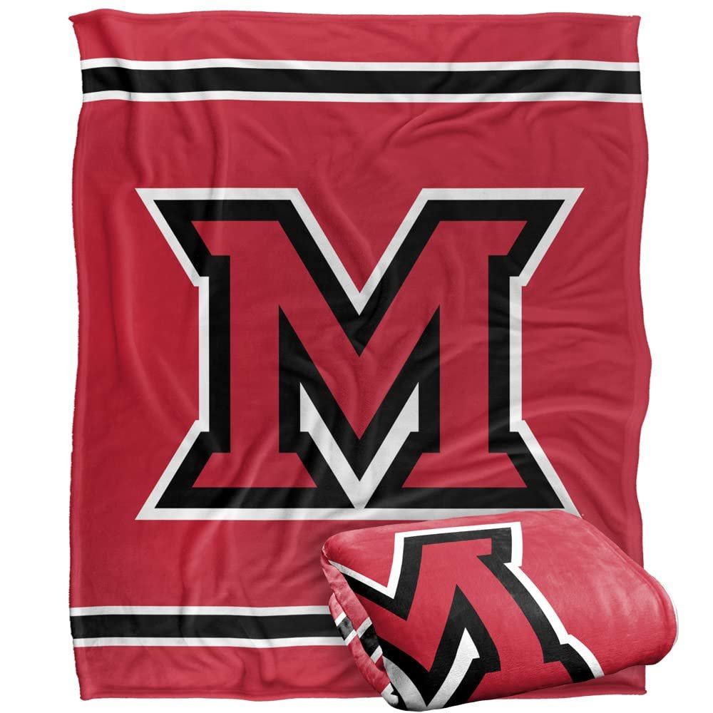 Miami University Redhawks Blanket, 50" x 60", Primary Logo Stripes, Silky Touch Super Soft Throw