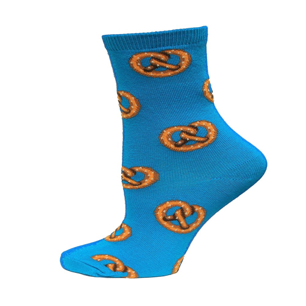 Hot Sox Kid's Pretzels Crew Socks 1 Pair, Turquoise, Shoe Size: 10-13 Youth