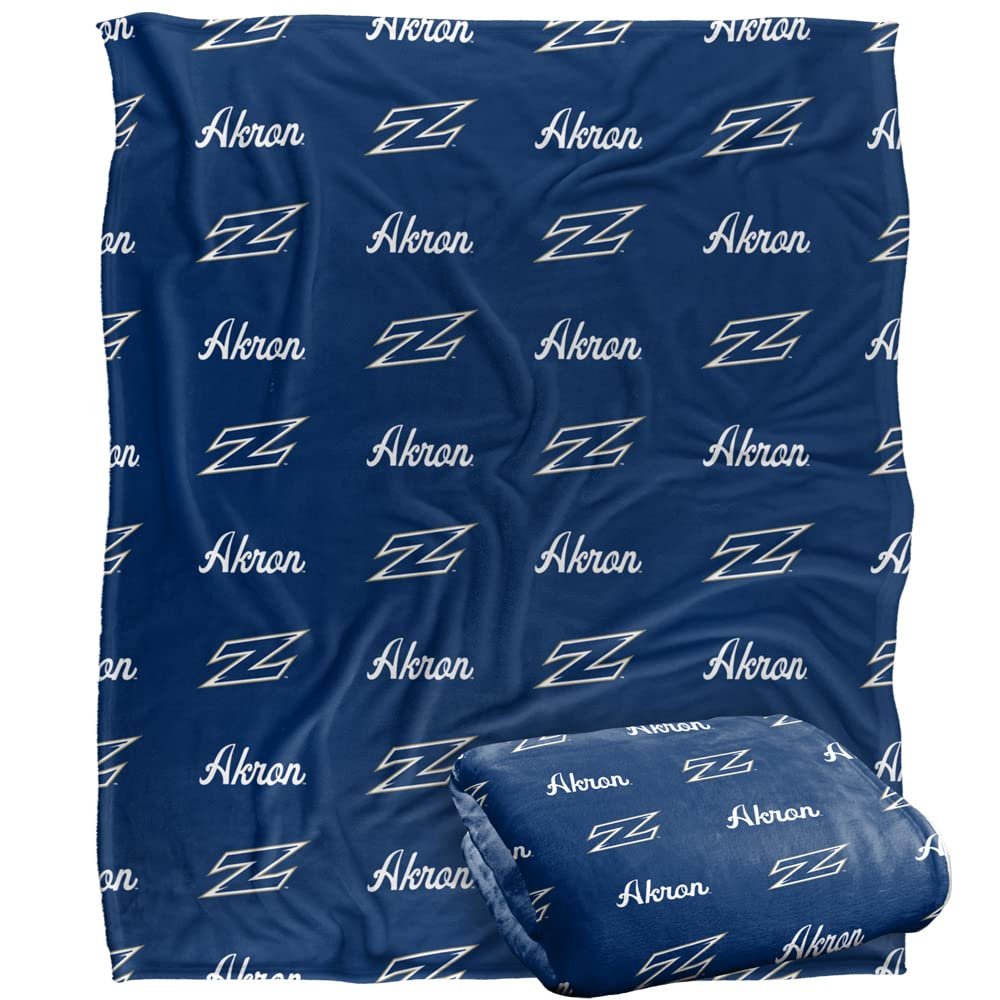 University of Akron Zips Blanket, 50" x 60", Logo Pattern, Silky Touch Super Soft Throw