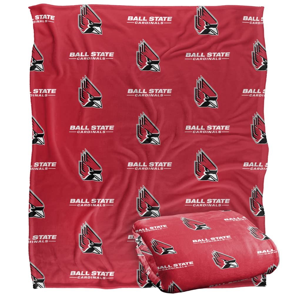 Ball State University Cardinals Blanket, 50" x 60", Logo Pattern, Silky Touch Super Soft Throw
