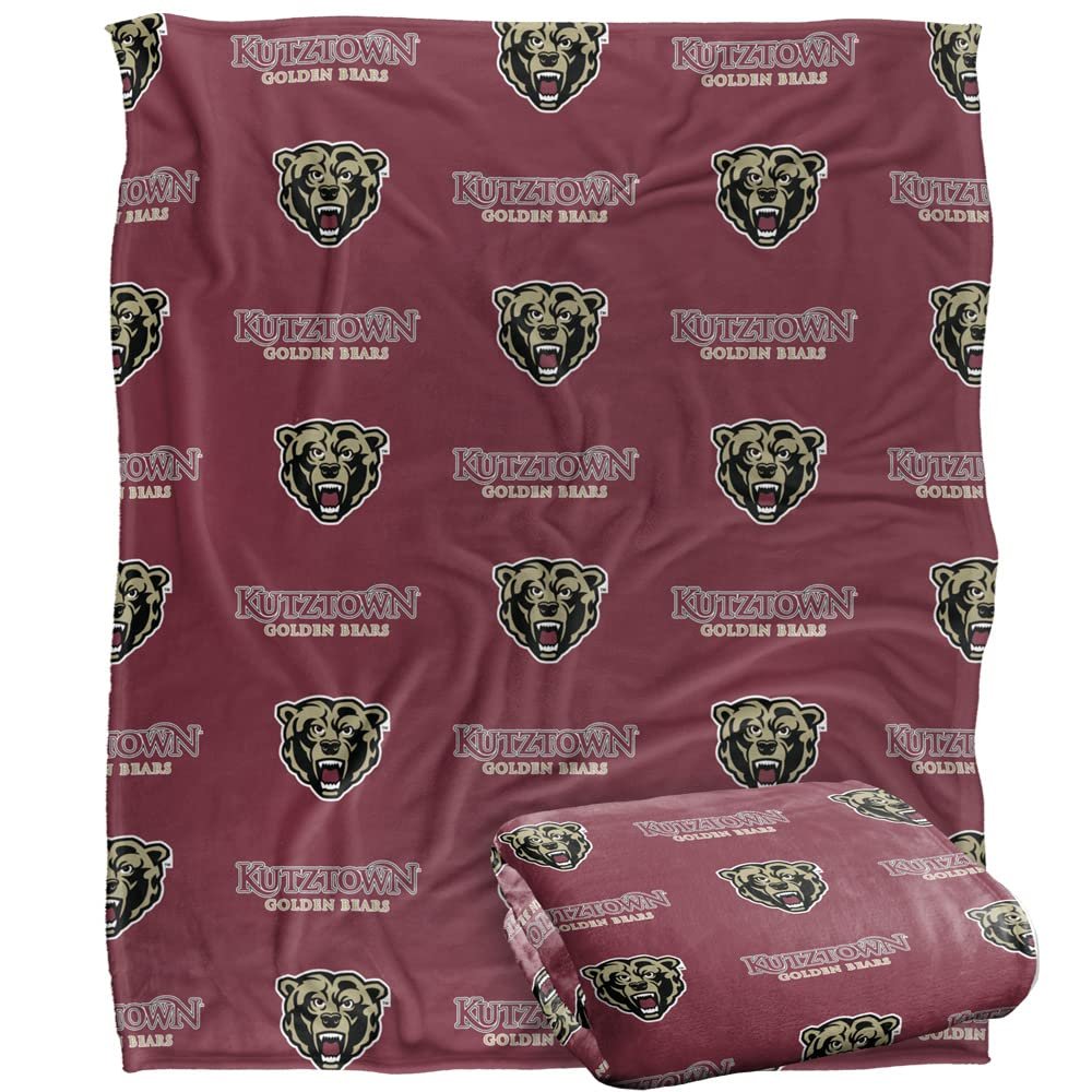Kutztown University Golden Bears Blanket, 50" x 60", Logo Pattern, Silky Touch Super Soft Throw