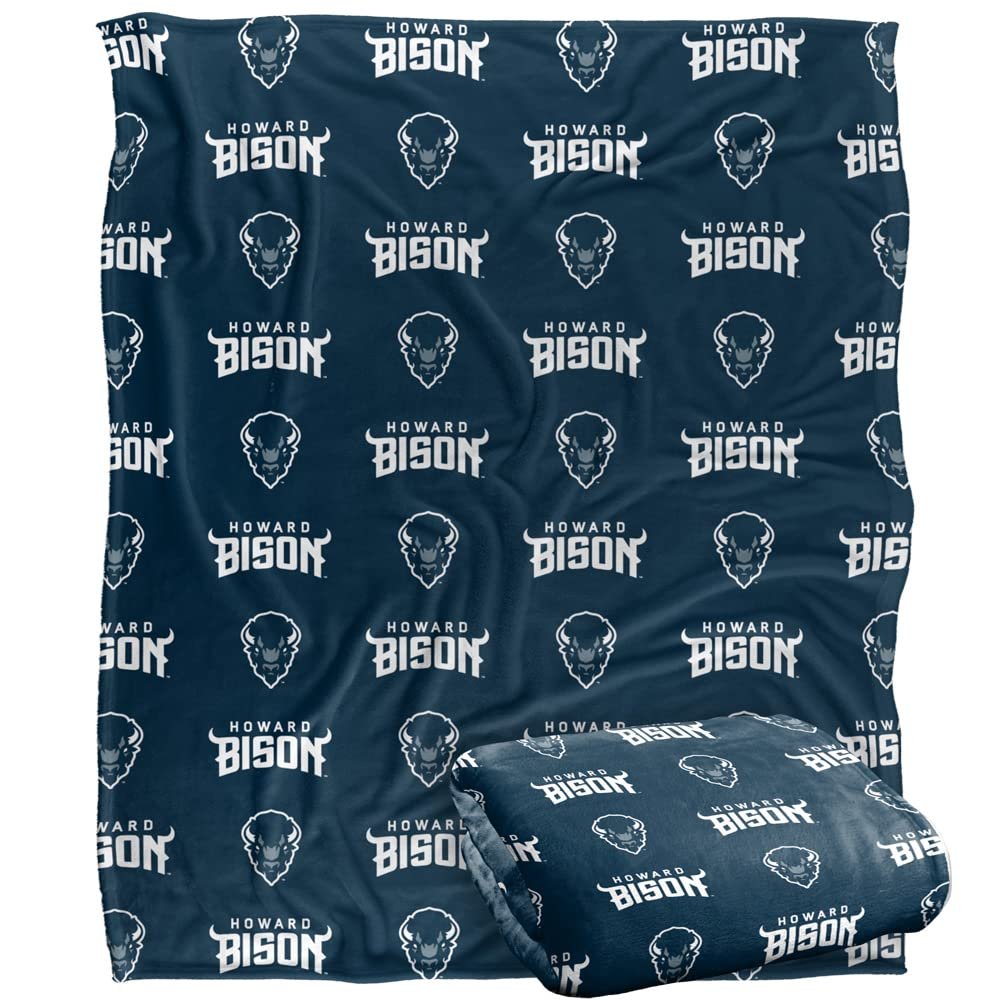 Howard University Bison Blanket, 50" x 60", Logo Pattern, Silky Touch Super Soft Throw