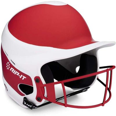 RIP-IT | Vision Pro Softball Batting Helmet with Face Mask | Matte | Two-Tone Scarlet XL | Lightweight Womens Sport Equipment