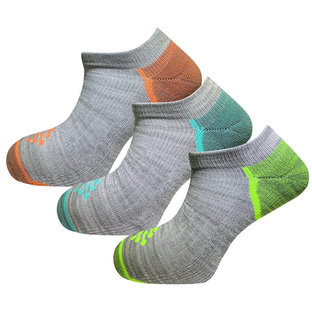 True Energy Women's Ankle Socks, Sports Socks with Cushioned Comfort and Active Recovery, 3 Pairs - Gray/Neon/Turquoise/Orange