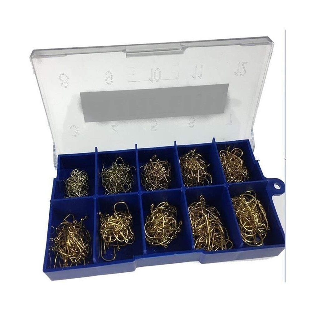500 Pcs #3-#12 Silver Black Gold Freshwater Fishing Hooks Carp Fishhooks Barbed Hooks Kit Jigging Bait Carp Fishing Hook DaJiKan (Color : Gold)