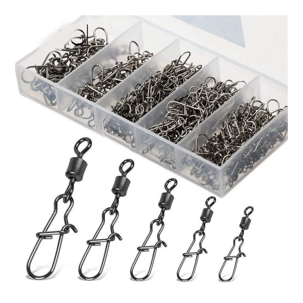 100pcs/ Set Fishing Connector Swivels Interlock Pin Snap 4#-12# Rolling Swivel for Fishhook Lure Fishing Accessories DaJiKan