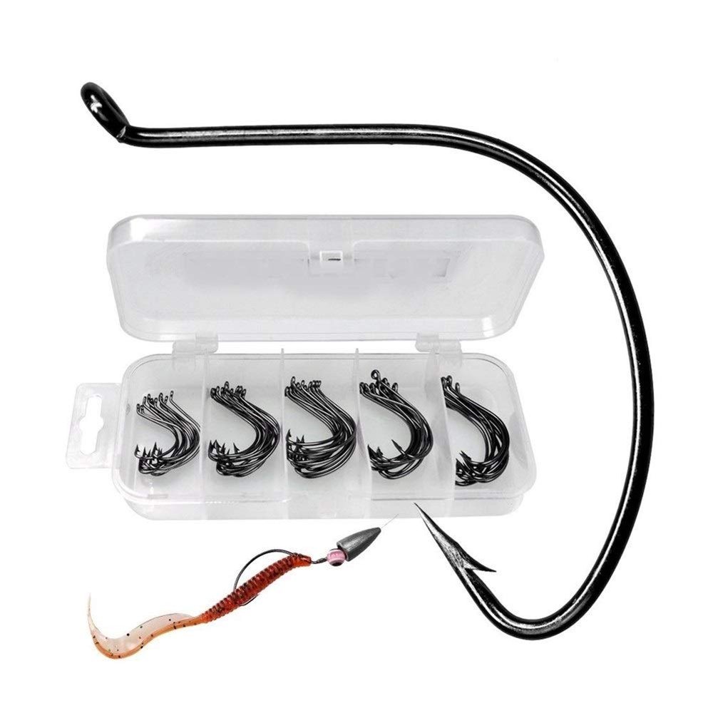 50pcs Wide Gap Offset Worm Hooks #2#1# 1/0#2/0#3/0 Wacky Rig Drop Shot Rig Texas Rig Hook Crappie Walleye Bass Fishing Tackle DaJiKan