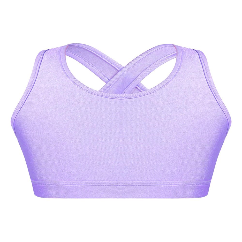Hansber Kids Girls Basic Sports Bra Sleeveless Crisscross Keyhole Back Crop Top Dance/Yoga/Running Cami Purple 9-10