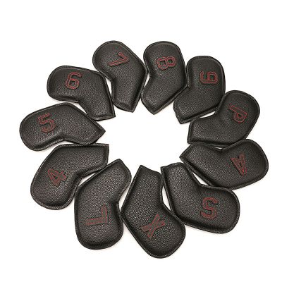 HB1 11pcs 4-9 ASPXL Gradients Number Golf Iron Head Covers Long Neck Classic Black PU Iron Headovers Wedges Covers for Most Iron,Red