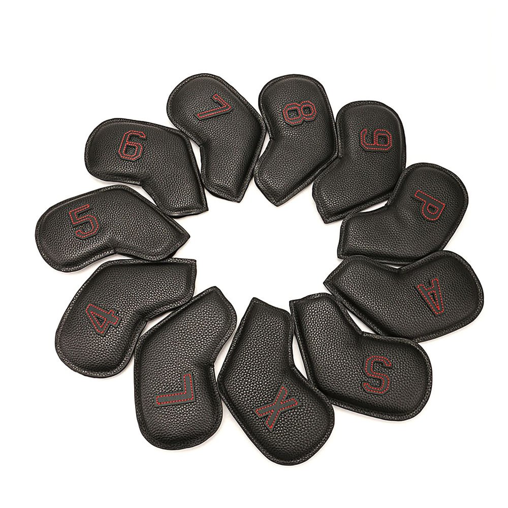 HB1 11pcs 4-9 ASPXL Gradients Number Golf Iron Head Covers Long Neck Classic Black PU Iron Headovers Wedges Covers for Most Iron,Red