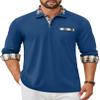 COOFANDY Men's Polo Shirt Long Sleeve Casual Button Polo Tee Plaid Collared Golg Shirt with Pocket Royal Blue view 1