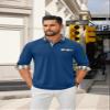 COOFANDY Men's Polo Shirt Long Sleeve Casual Button Polo Tee Plaid Collared Golg Shirt with Pocket Royal Blue view 2