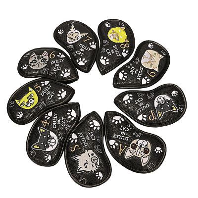 HB1 9Pcs/Set Golf Iron Head Cover Animal Design Protective Sleeve Suitable for Right and Left Handed PU Artificial Leather of Four Colors,Black