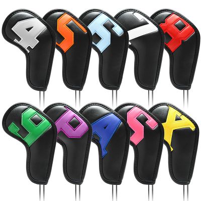 HB1 New Golf Iron Headcovers 10pcs (4,5,6,7,8,9,P,S,A,X) Exquisite PU Leather Golf Iron Colorful Digital Gradient Head Covers,Black2