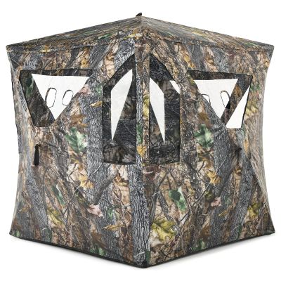 hysache Pop-up Hunting Blind, 3 Person Portable Ground Blind with 270 Perspective & Camouflage Appearance, Hub System, Carrying Bag Easy to Install and Carry (Trapezoidal Window)