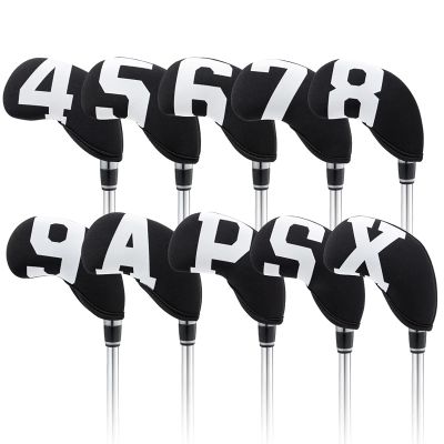 HB1 Waterproof Neoprene Golf Club Iron Cover Double Sided Putter Iron Head Covers Protector Headovers 10Pcs/Set (Black)
