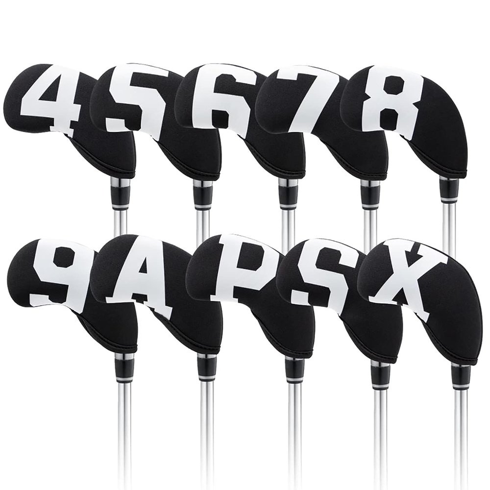 HB1 Waterproof Neoprene Golf Club Iron Cover Double Sided Putter Iron Head Covers Protector Headovers 10Pcs/Set (Black)