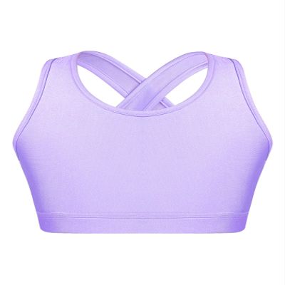 Hansber Kids Girls Basic Sports Bra Sleeveless Crisscross Keyhole Back Crop Top Dance/Yoga/Running Cami Purple 7-8