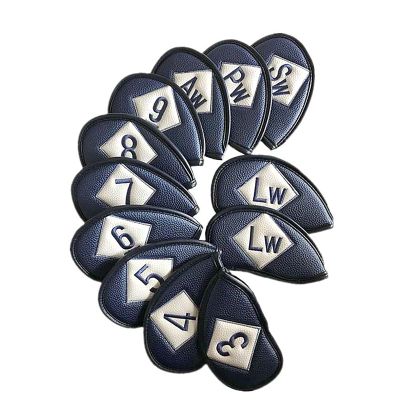 HB1 12Pcs Portable Set Golf Club Cover PU Leather Waterproof Double Sided Upgrade Magnetic Putter Waterproof Iron Head Covers Protector Headovers,Blue